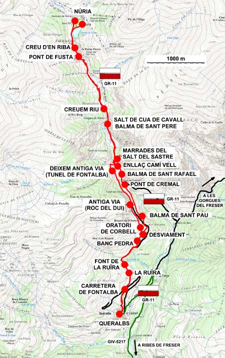 Plànol recorregut de la ruta Camí vell de Núria