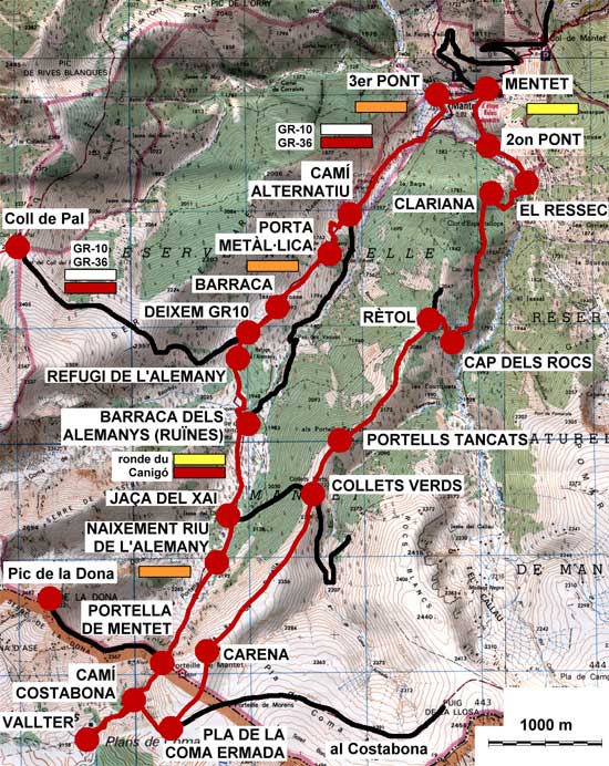 Plànol recorregut de la ruta Vallter - Mentet