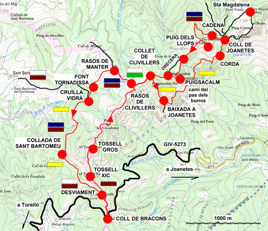 Plànol recorregut de la ruta Puigsacalm pel pas dels Burros