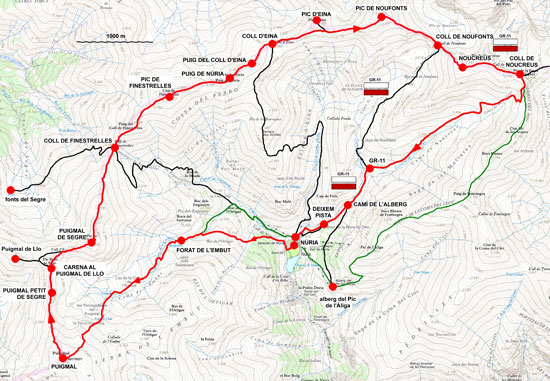Plànol recorregut de la ruta Olla de Núria