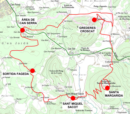 Plànol recorregut de la ruta Parc Natural de la Zona Volcànica de la Garrotxa
