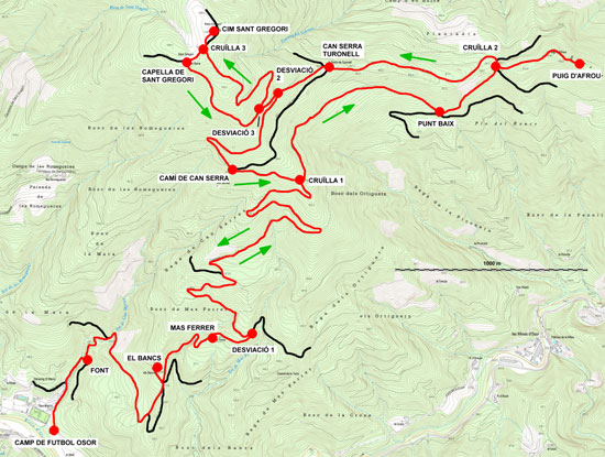 Plànol recorregut de la ruta Osor - Puig d'Afrou - Sant Gregori
