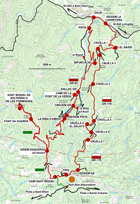 Plànol recorregut de la ruta Osor-Sant Miquel de les Formigues-Osor