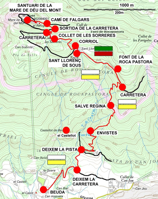 Plànol recorregut de la ruta Beuda - Mare de Déu del Mont