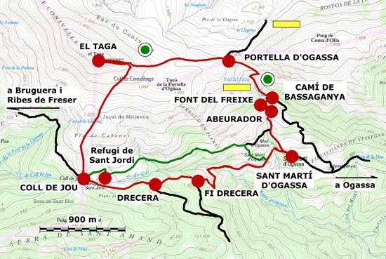 Plànol recorregut de la ruta Taga per Sant Martí d'Ogassa