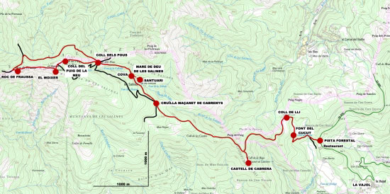 Plànol recorregut de la ruta La Vajol - Roc de Frausa