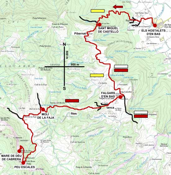 Plànol recorregut de la ruta Els Hostalets d'en Bas - Cabrera