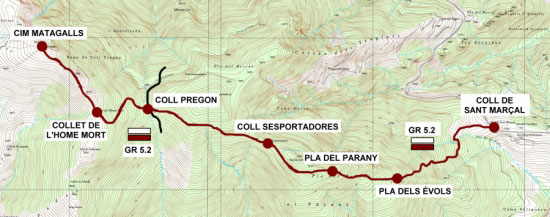Plànol recorregut de la ruta Sant Marçal - Matagalls
