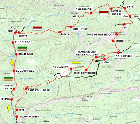 Plànol recorregut de la ruta Bassegoda