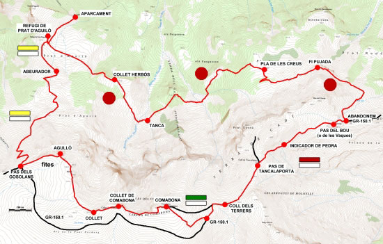 Plànol recorregut de la ruta Prat d'Aguiló - Comabona