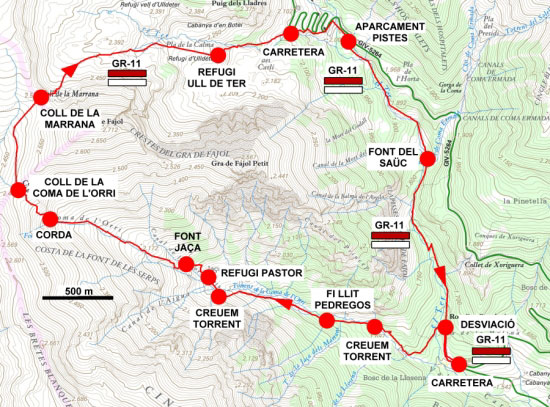 Plànol recorregut de la ruta Volta al Gra de Fajol