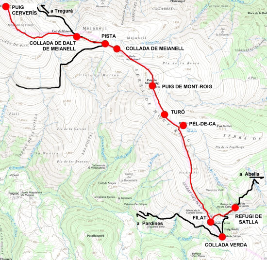 Plànol recorregut de la ruta Puig Cerverís
