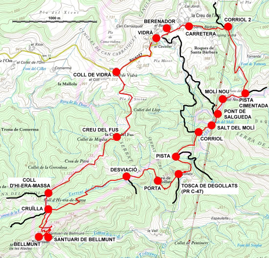 Plànol recorregut de la ruta Vidrà-Bellmunt