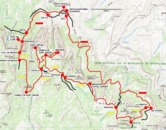 Plànol recorregut de la ruta Sant Jeroni i Montserrat est