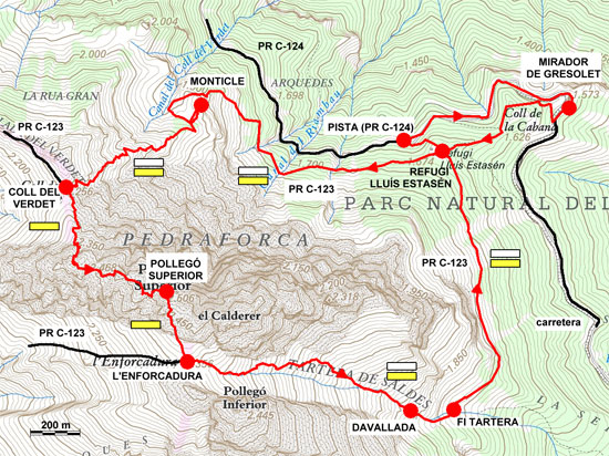 Plànol recorregut de la ruta Pollegó superior pel Verdet
