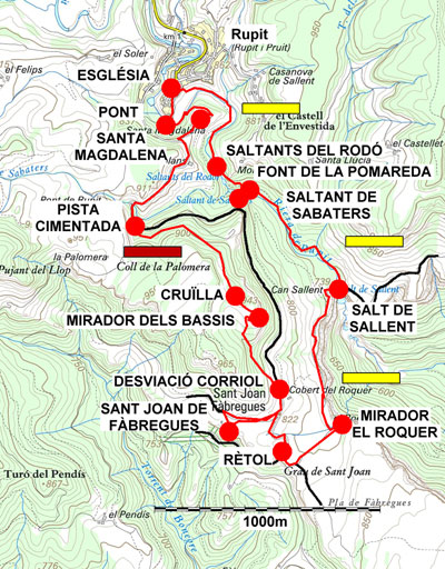 Plànol recorregut de la ruta Rupit - Salt de Sallent